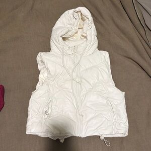 Faux Leather White Hooded Puffer Vest